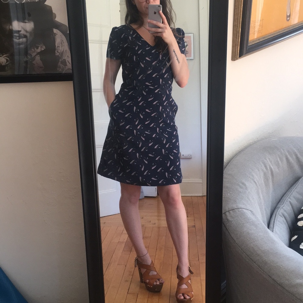 Loft Navy Feather Dress